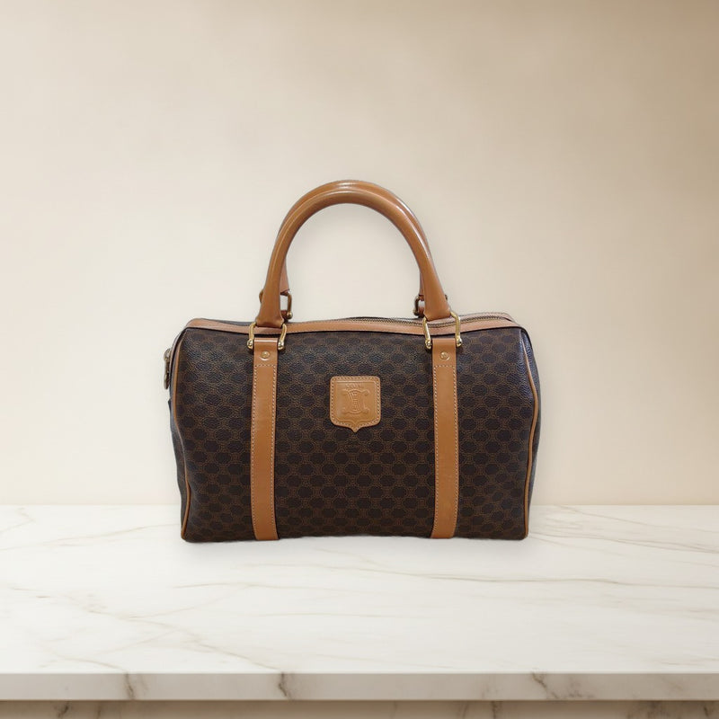 Celine Macadam Handbag Tote Bag Brown Pvc Leather Gold Hardware