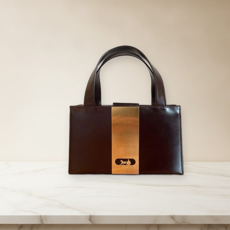 Celine Triomphe Logo Shoulder Bag Leather Brown Gold Hardware