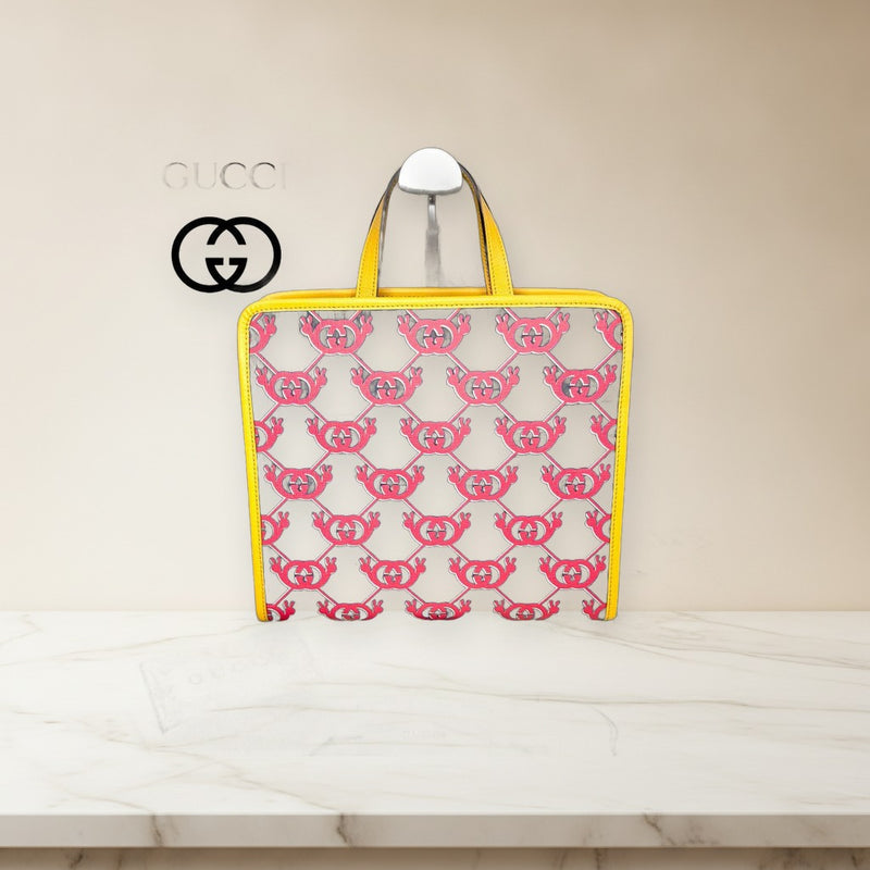 Gucci Childrens Gg Motif Snail Top Handle Tote Bag Pvc Coated Canvas Navy Red