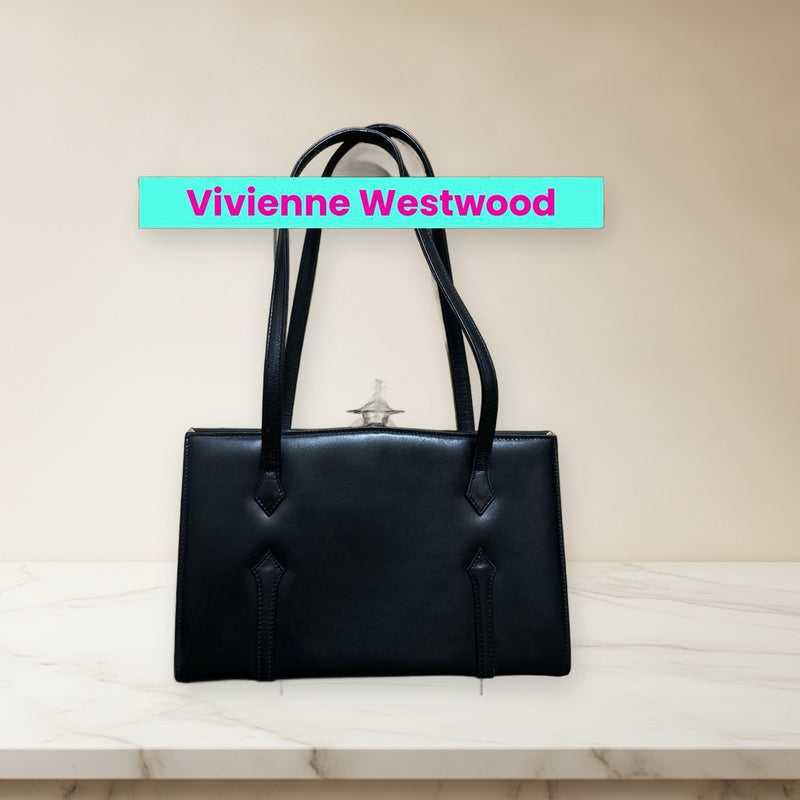 Vivienne Westwood Orb Shoulder Bag Leather Black Gold Hardware