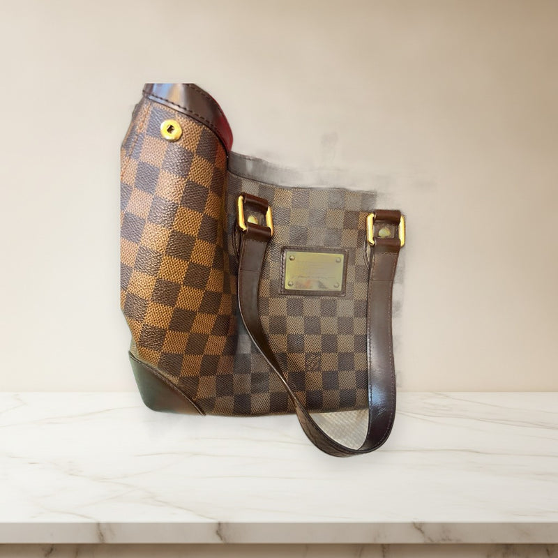 Louis Vuitton Damier Hampstead Pm Handbag Brown Red Gold Plate Hardware