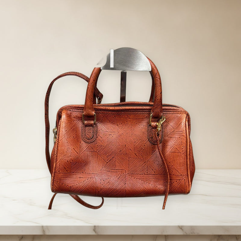 Fendi Vintage 2-Way Handbag Shoulder Bag Geometric Pattern Leather