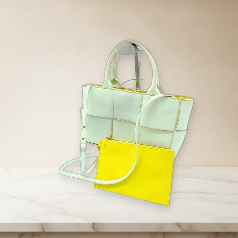Bottega Veneta Mini Arco 2 Way Handbag Crossbody Mint White Yellow