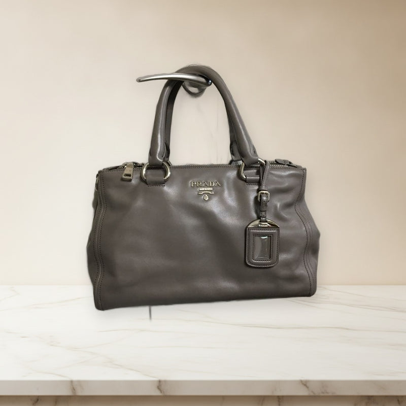 Prada Handbag Shoulder Bag Leather Gray Greige