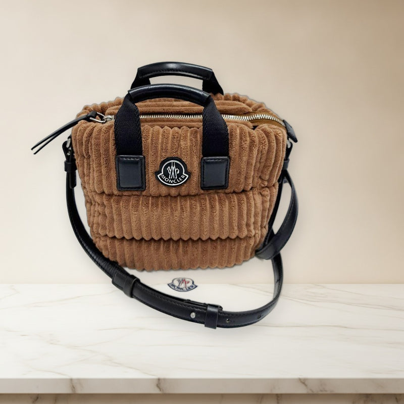 Moncler Caradoc Mini Handbag Shoulder Bag Corduroy Boa Leather Brown Black