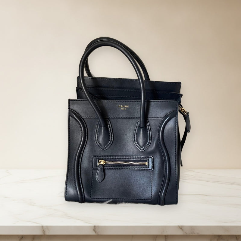 Celine Luggage Micro Tote Bag Navy Leather