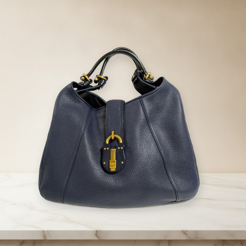 Loewe Carrie Handbag Shoulder Bag Navy Leather