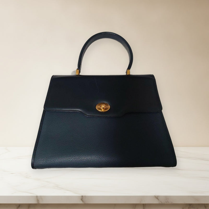 Gucci Handbag Tote Navy Leather Metal Fittings Classic Style