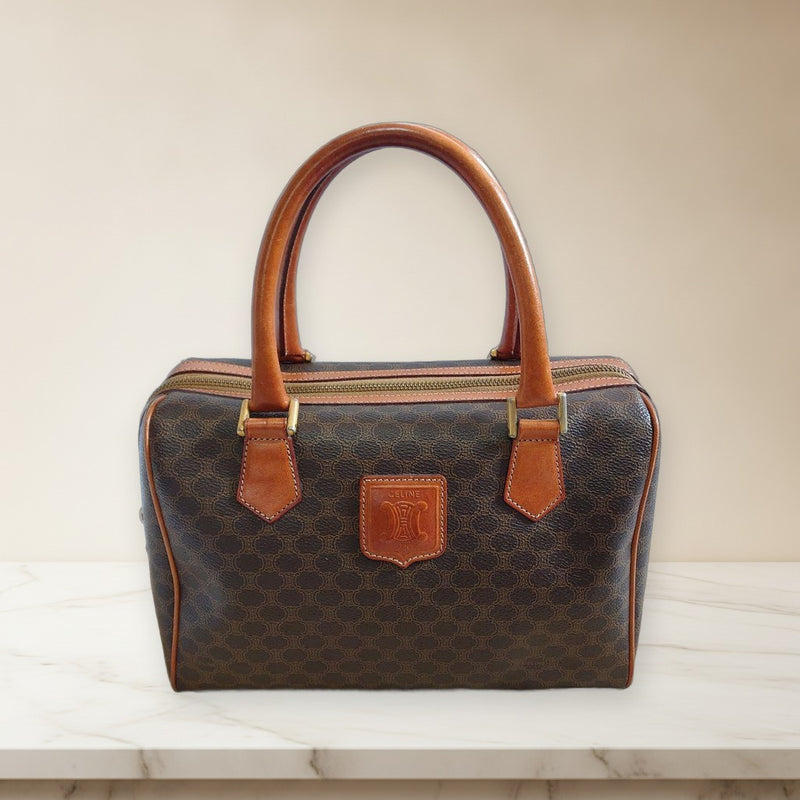 Celine Macadam Pattern Mini Handbag Pvc Leather Brown Vintage