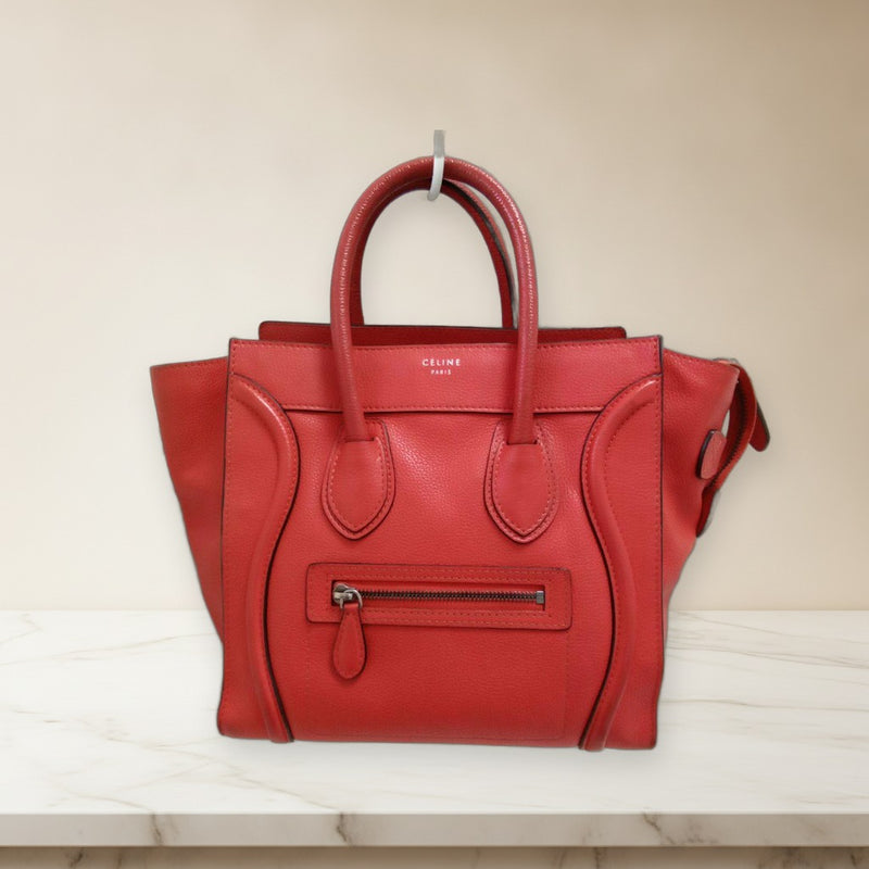 Céline Luggage Micro Shopper Handbag Orange Leather