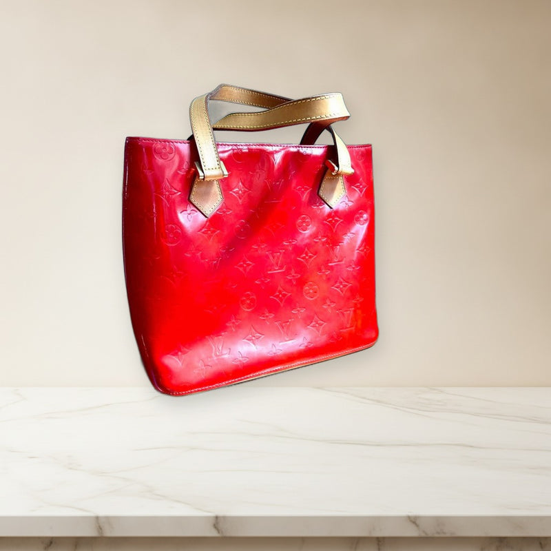 Louis Vuitton Tote Bag Red Leather Zipper Handbag