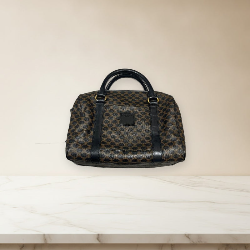 Celine Macadam Mini Boston Bag Handbag Leather Black