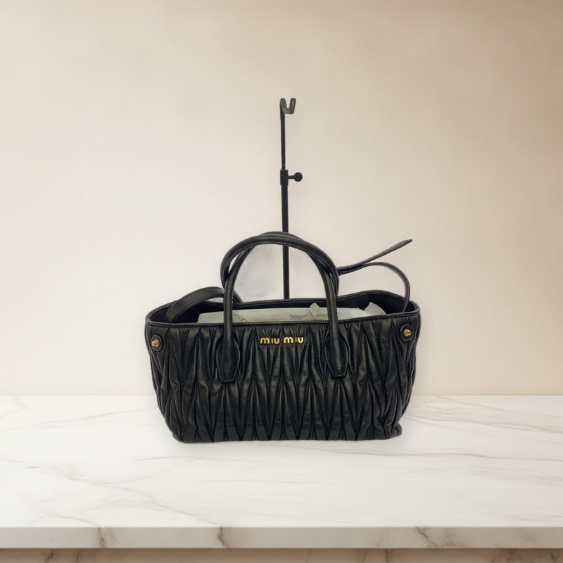 Miu Miu Matelasse 2way Handbag Shoulder Bag Black Leather Gold Hardware