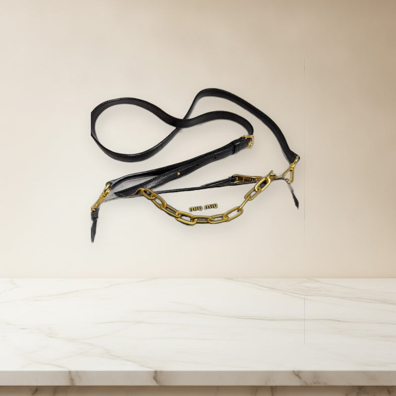 Miu Miu Denim Shoulder Mini Bag Blue Gold Chain Leather