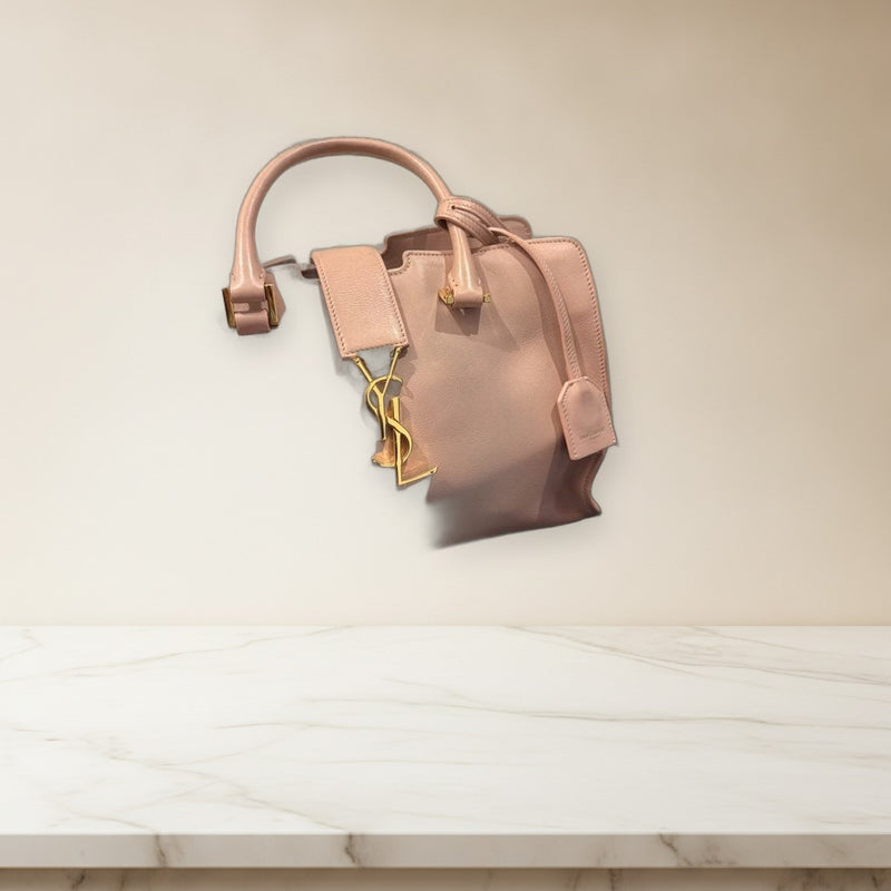Saint Laurent Cabas Monogram Small Handbag Shoulder Bag Leather Pink Ysl Logo