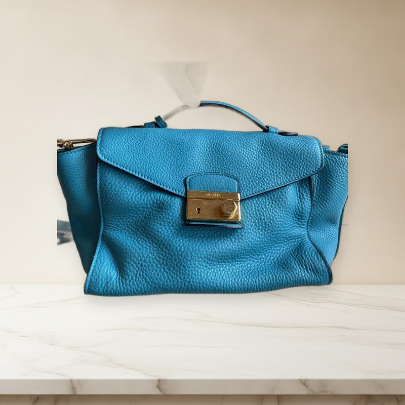 Prada Daino Leather Shoulder Bag Tiffany Blue Handbag