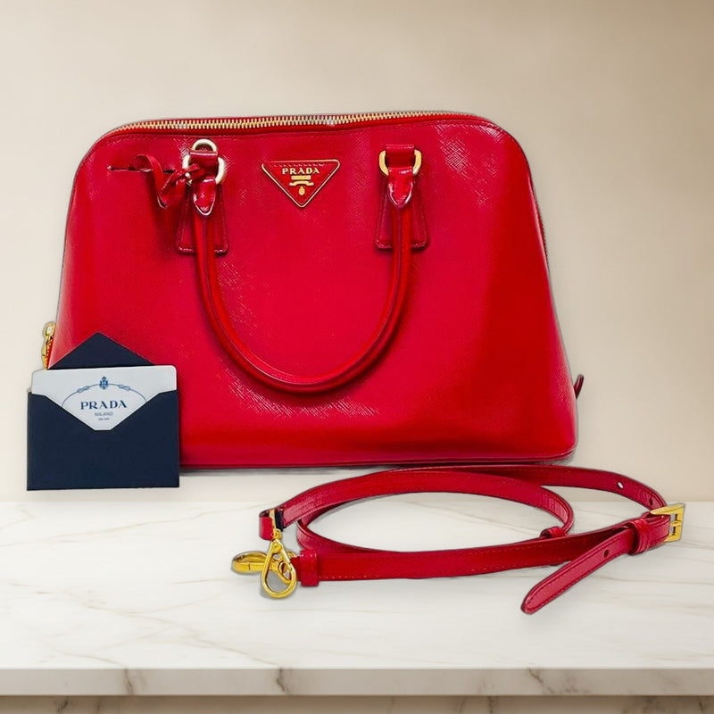 Prada Saffiano Vernice Handbag Rosso Red Enamel Leather