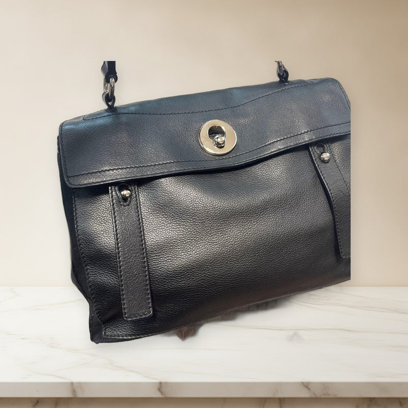 Saint Laurent Muse Two Handbag Leather Canvas Black Silver Hardware