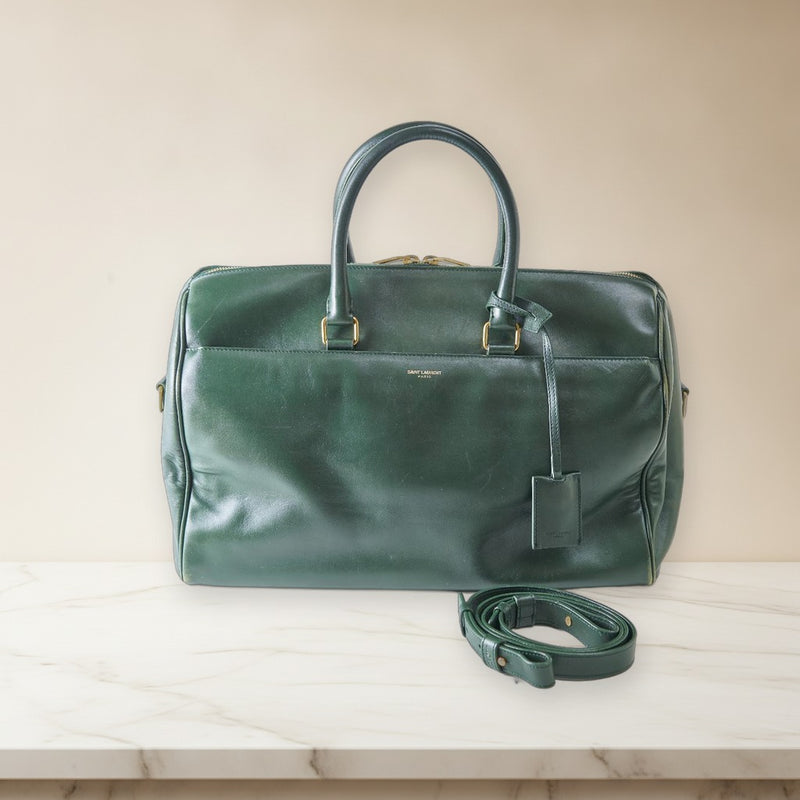 Saint Laurent Duffle 12 Boston Bag Calfskin Leather Dark Green