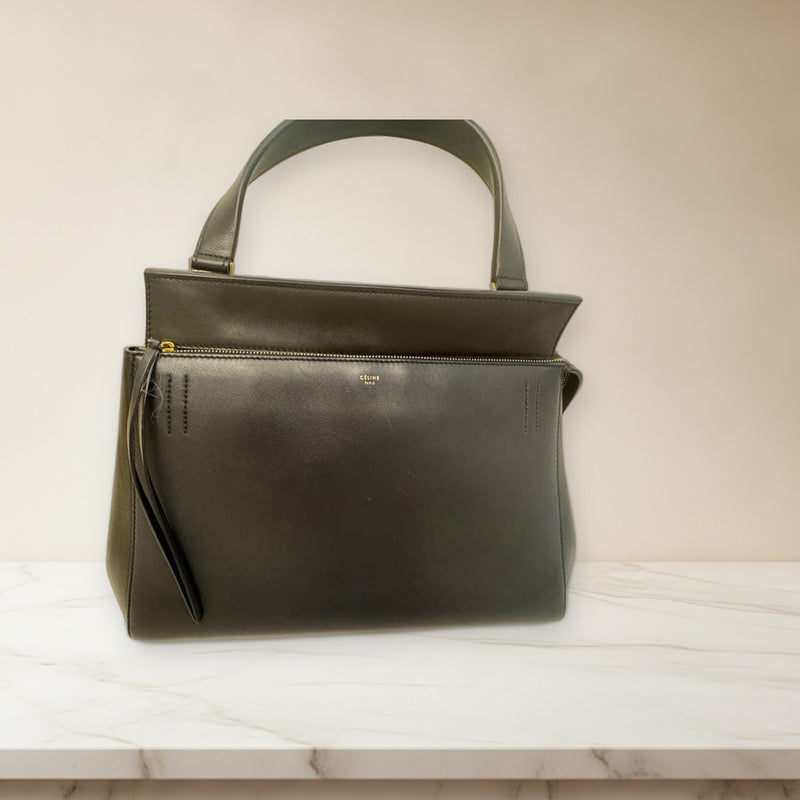 Celine Handbag Shoulder Bag Leather Black Navy Bicolor Tote