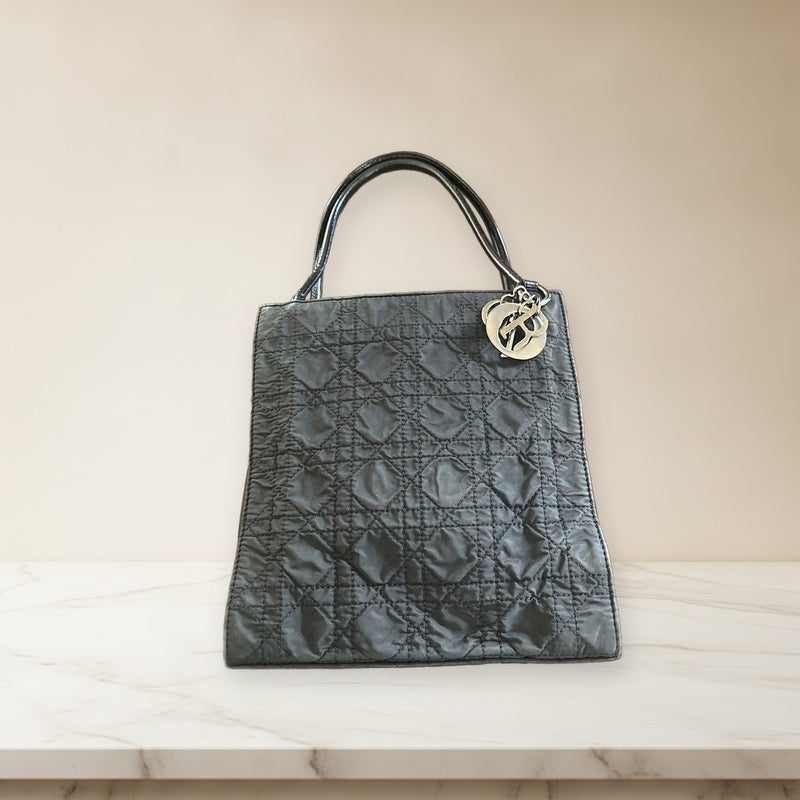 Lady Dior Handbag Black Patent Leather Enamel Handle