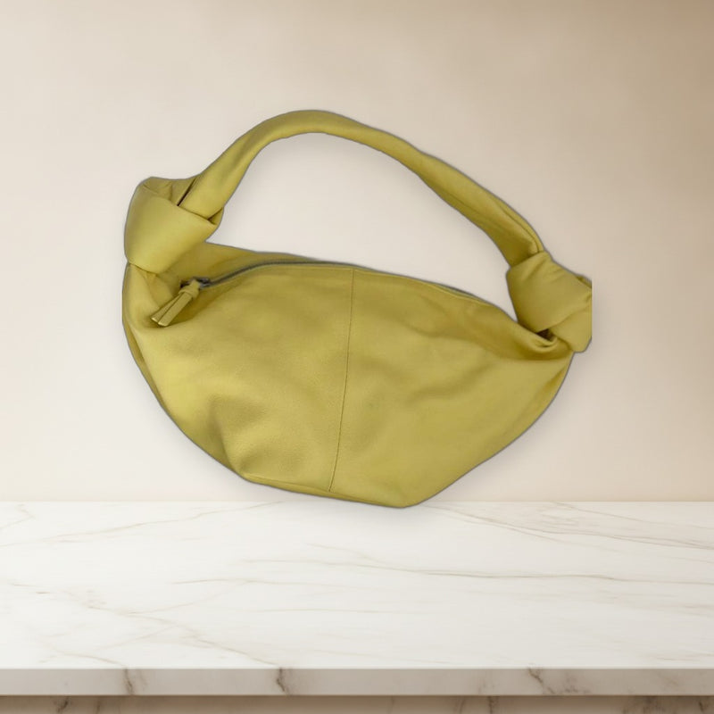 Bottega Veneta Double Knot Handbag Clutch Yellow Leather