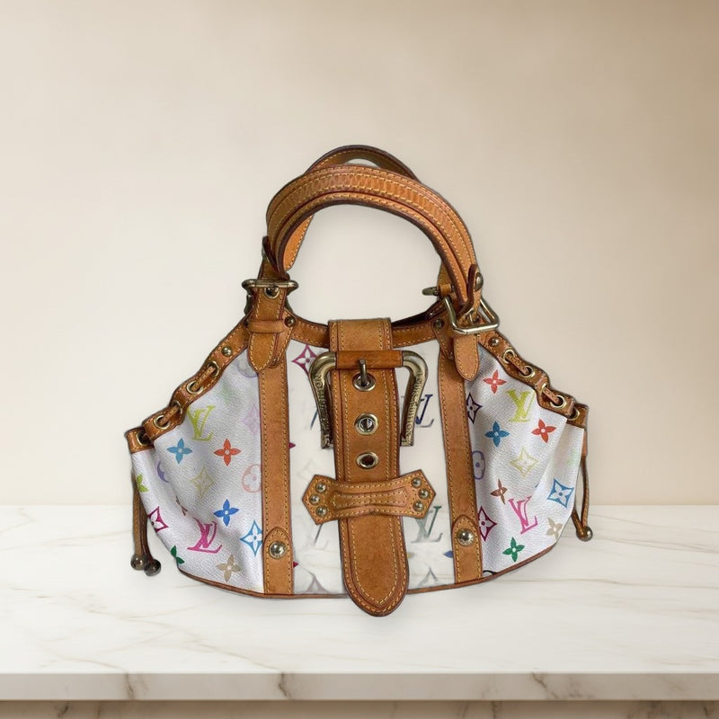 Louis Vuitton Monogram Handbag White Multicolor Canvas Leather