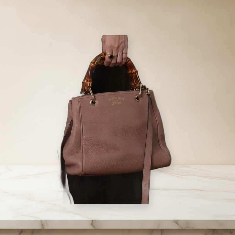 Gucci Bamboo Handle Handbag Pink Leather