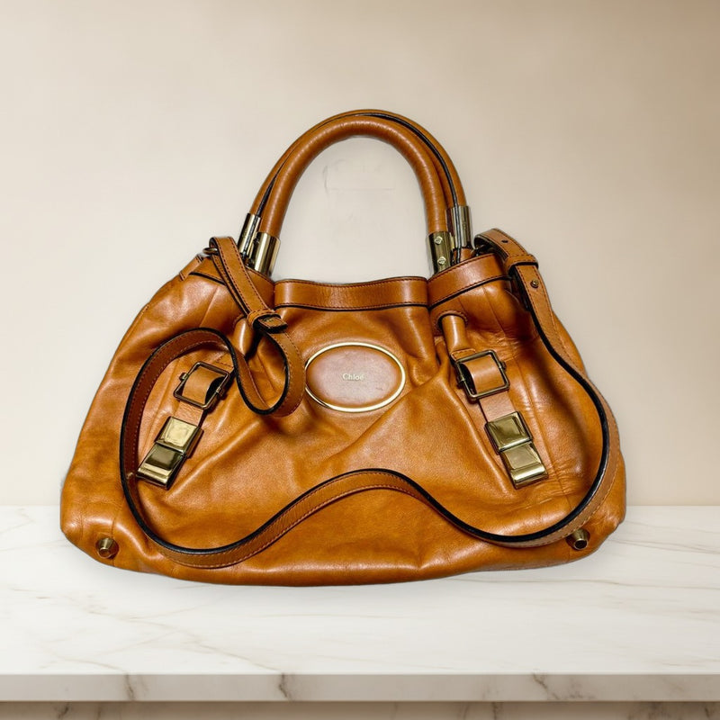 Chloé Victoria Handbag Shoulder Bag Leather Camel Gold Hardware