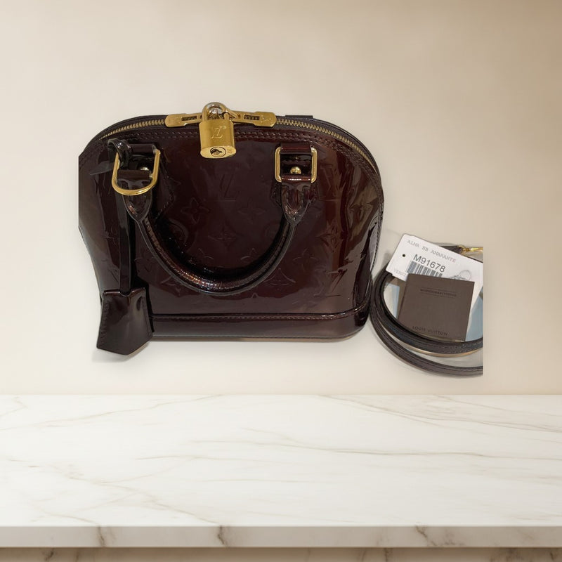 Louis Vuitton Alma Bb Handbag Vernis Amarante Gold Hardware