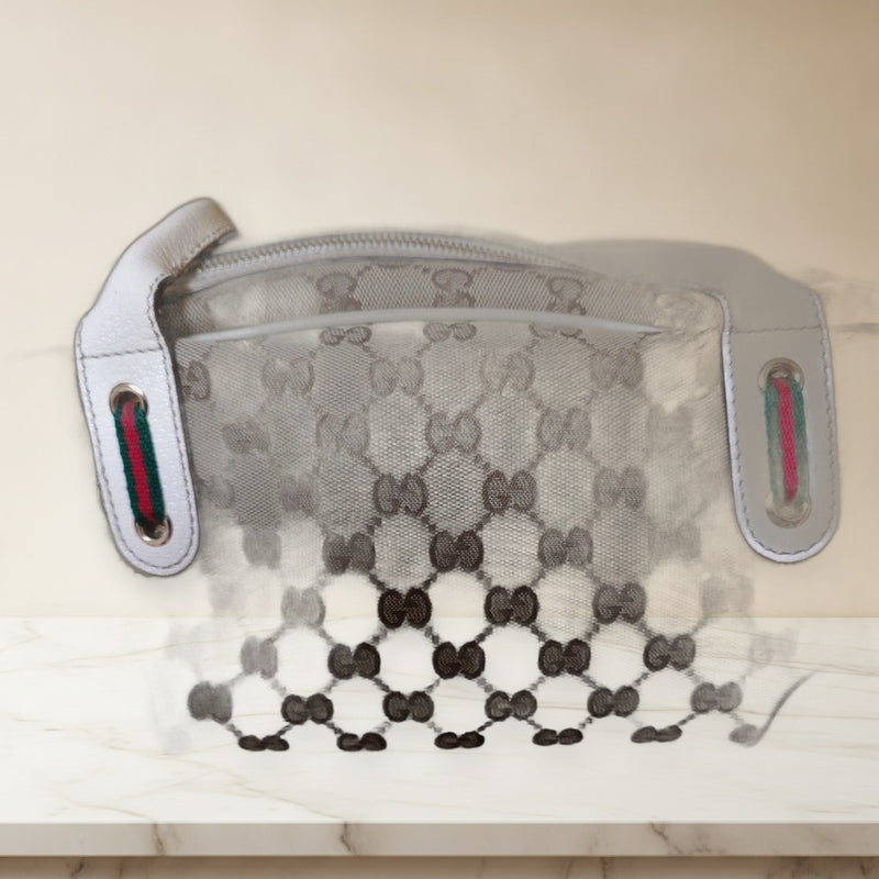 Gucci Gg Pattern Handbag Mini Boston Beige White Canvas Green Red Stripe