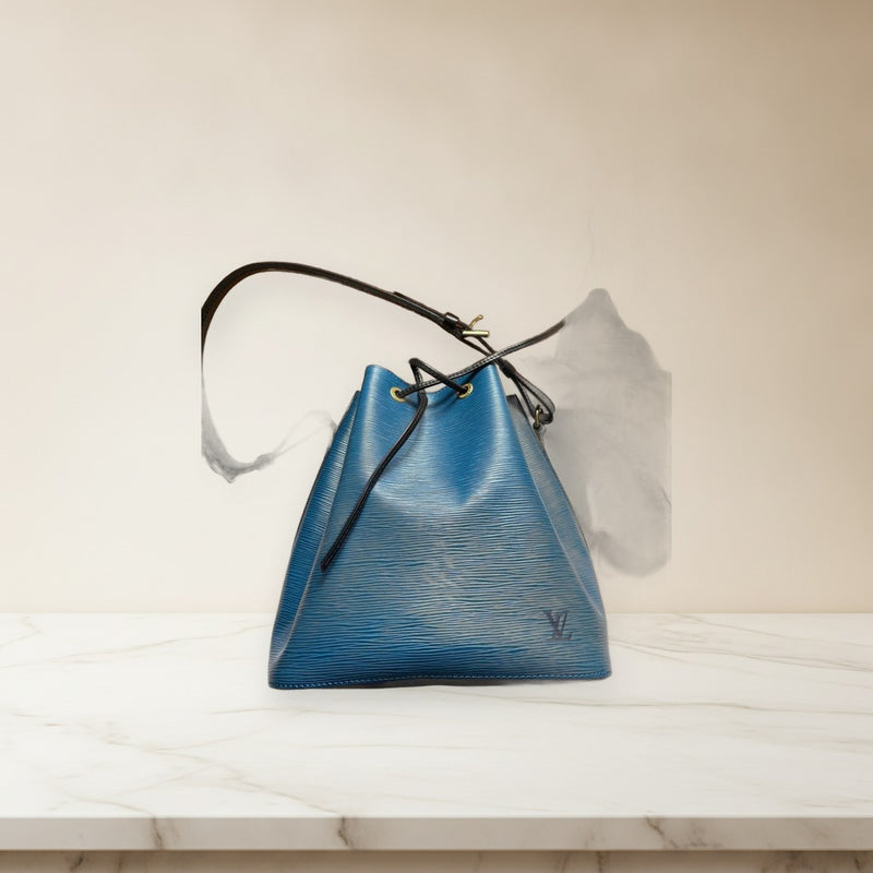 Louis Vuitton Epi Bicolor Petit Noe Shoulder Bag Toledo Blue Noir Leather