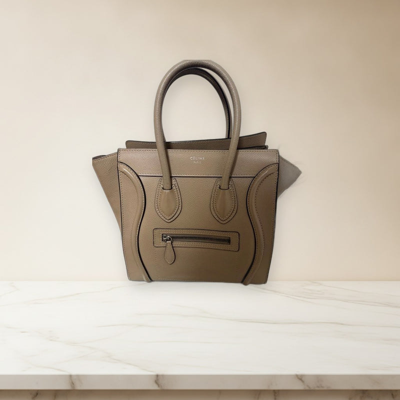 Celine Luggage Micro Handbag Calfskin Beige Leather Tote Bag