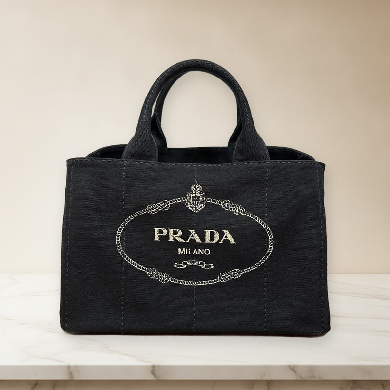 Prada Canapa 1BG642 Tote Bag Canvas Black Shoulder Bag