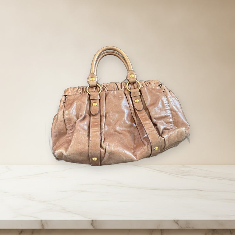 Miu Miu Ruffle Handbag Leather Brown