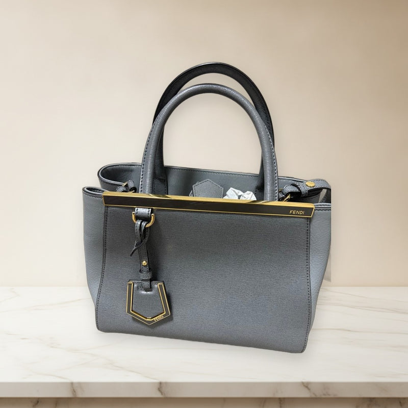 Fendi Toujours Handbag Shoulder Bag Gray Leather