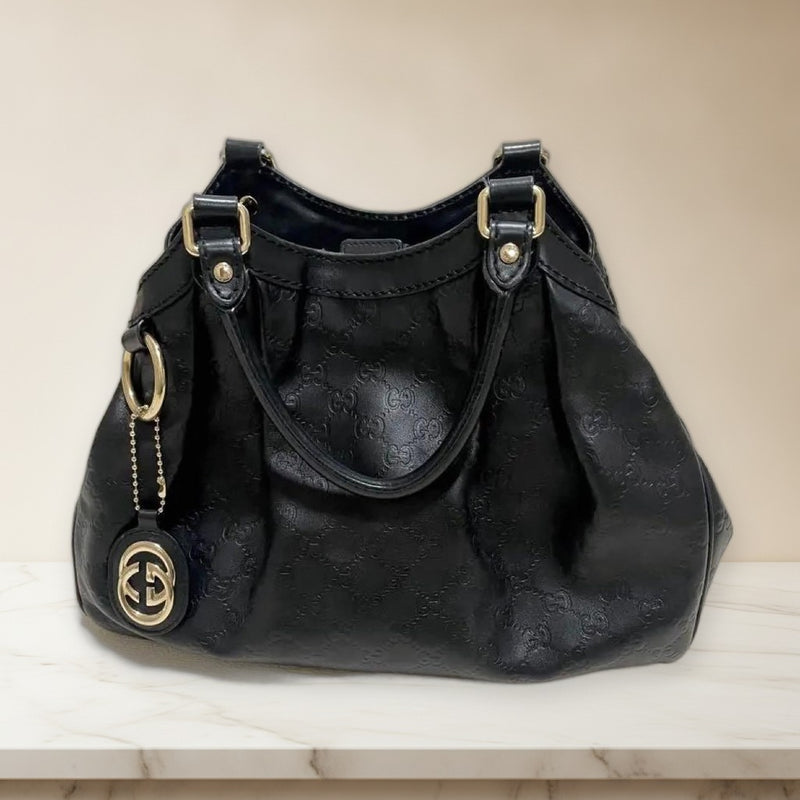 Gucci Guccissima Shima Leather Handbag Shoulder Bag Black Leather