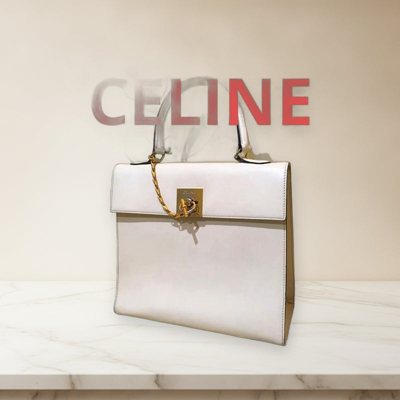 Celine Circle Handbag Cowhide White Gold Hardware