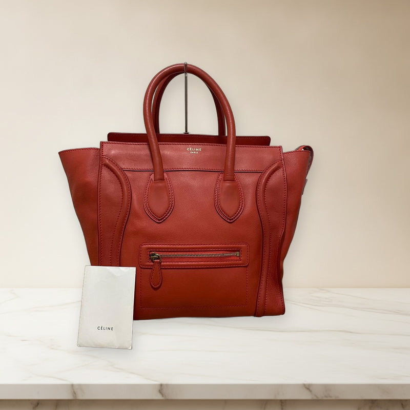 Celine Handbag Leather Red A4 Compatible