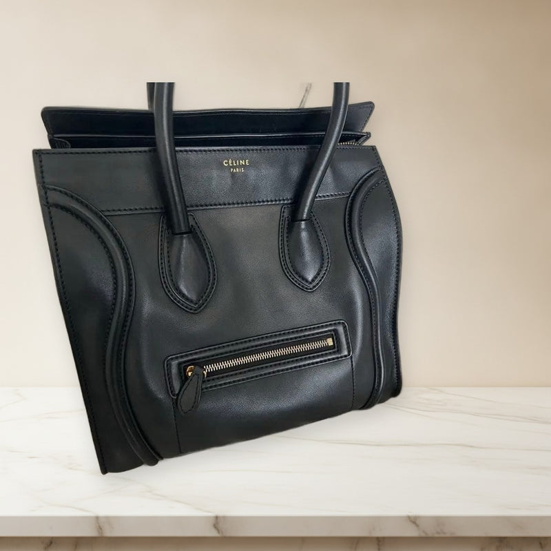 Celine Luggage Mini Shopper Handbag Black Leather Tote Bag