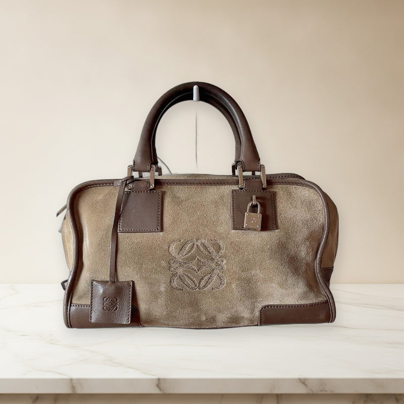 Loewe Amazona 28 Handbag Suede Leather Greige Tote Bag