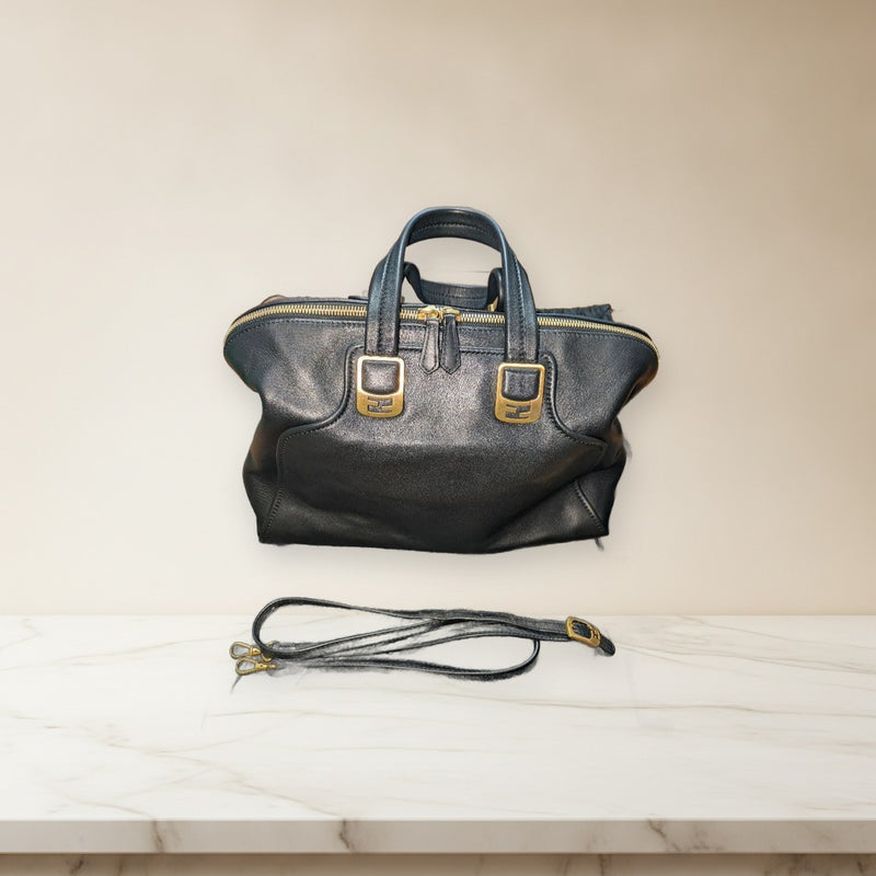 Fendi Chameleon Handbag Shoulder Bag Leather Black