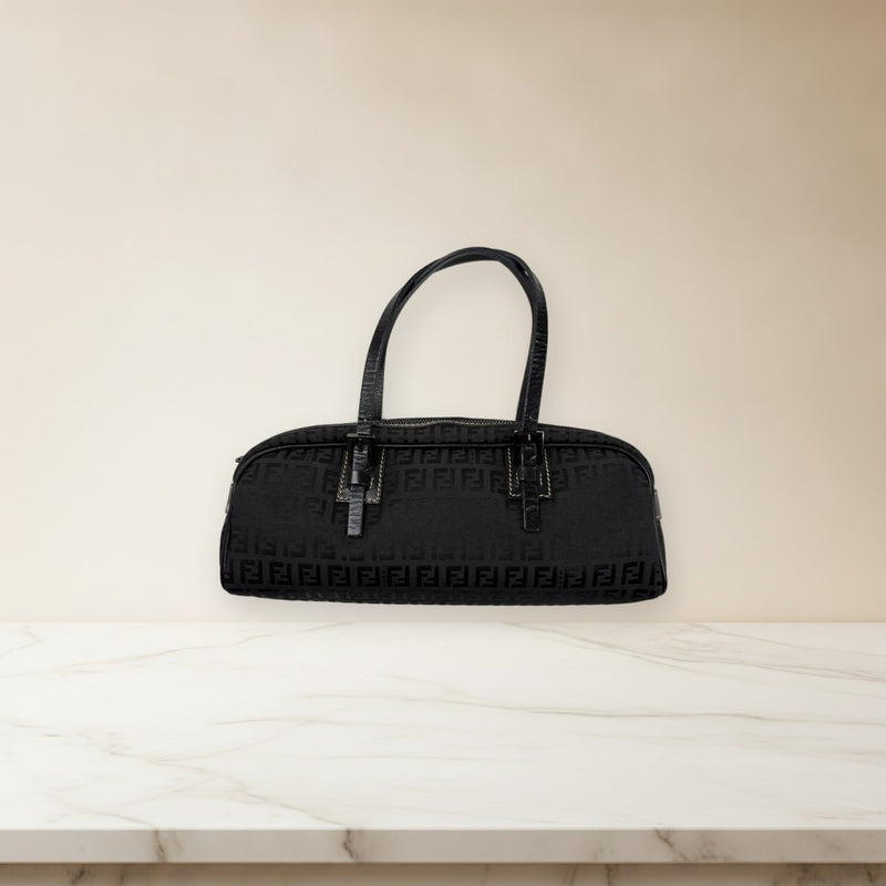 Fendi Zucchino Mini Boston Bag Handbag Black