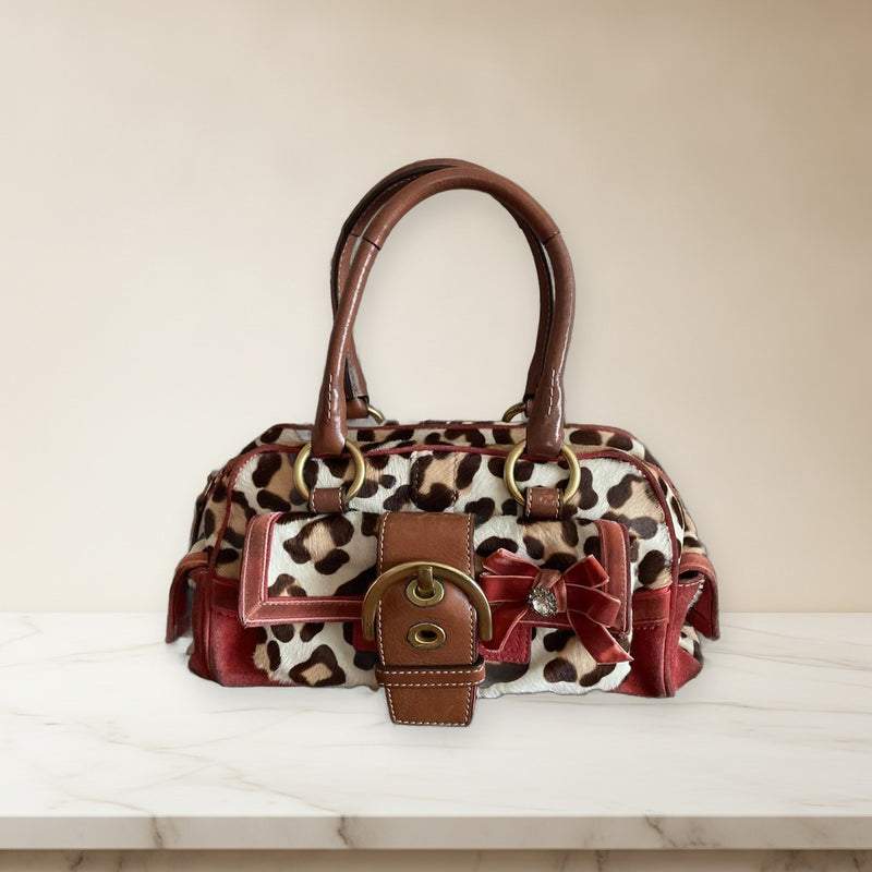 Coach Haircalf Animal Print Shoulder Bag Leather Womens