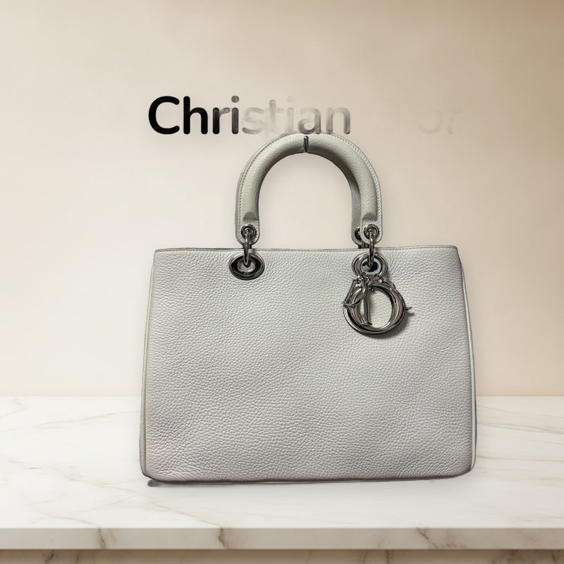 Christian Dior Diorissimo Handbag Calfskin White Silver Hardware