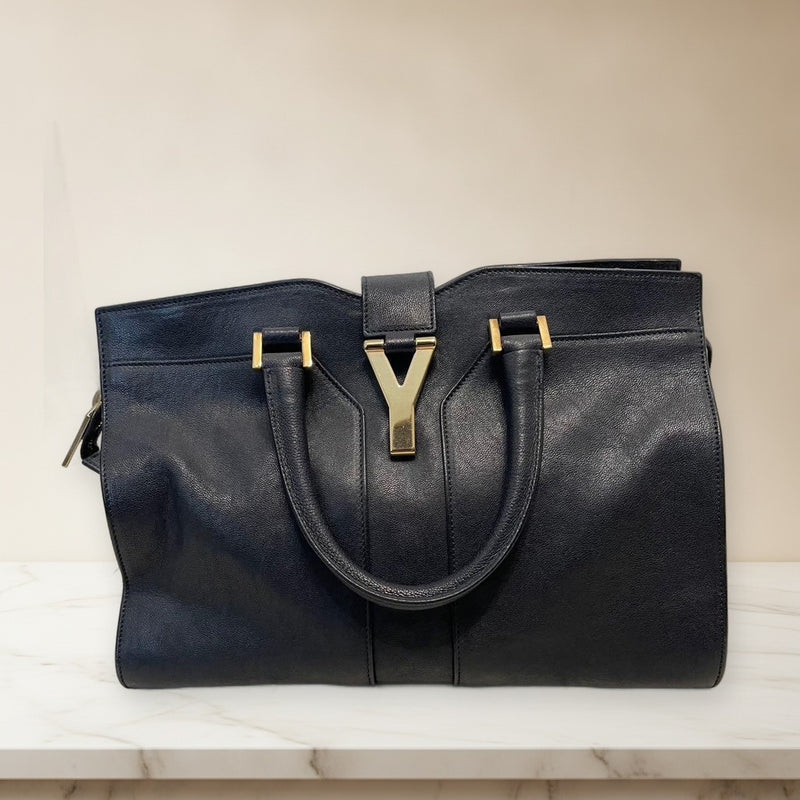 Yves Saint Laurent Cabas Y-line Shoulder Bag Leather Navy