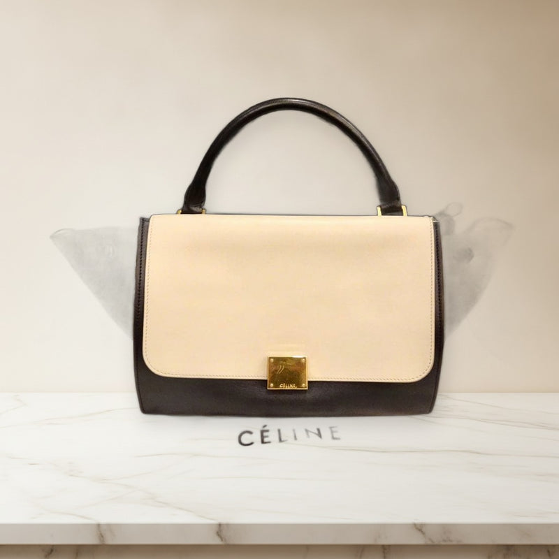 Céline Handbag Leather Suede White Black Brown Flap Shoulder Bag