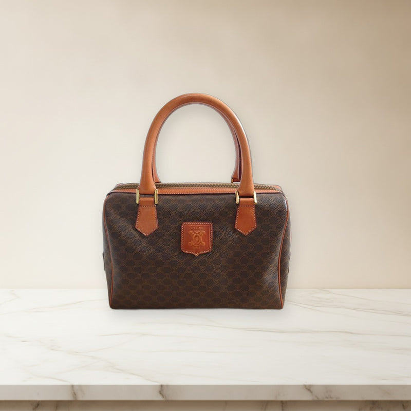 Celine Macadam Handbag Tote Bag Brown Pvc Leather Gold Hardware