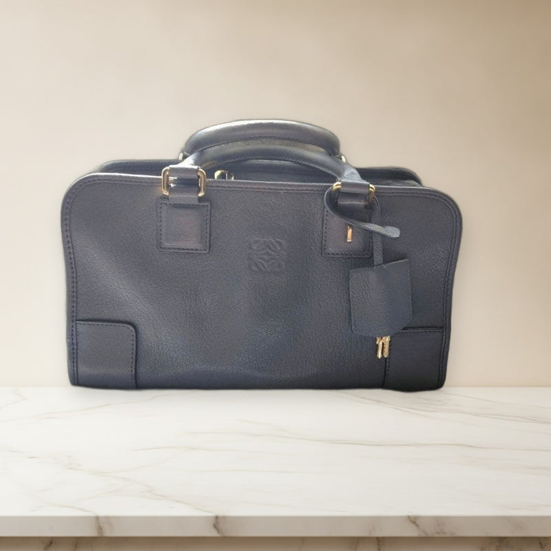 Loewe Amazona 28 Handbag Gray Leather Gold Hardware