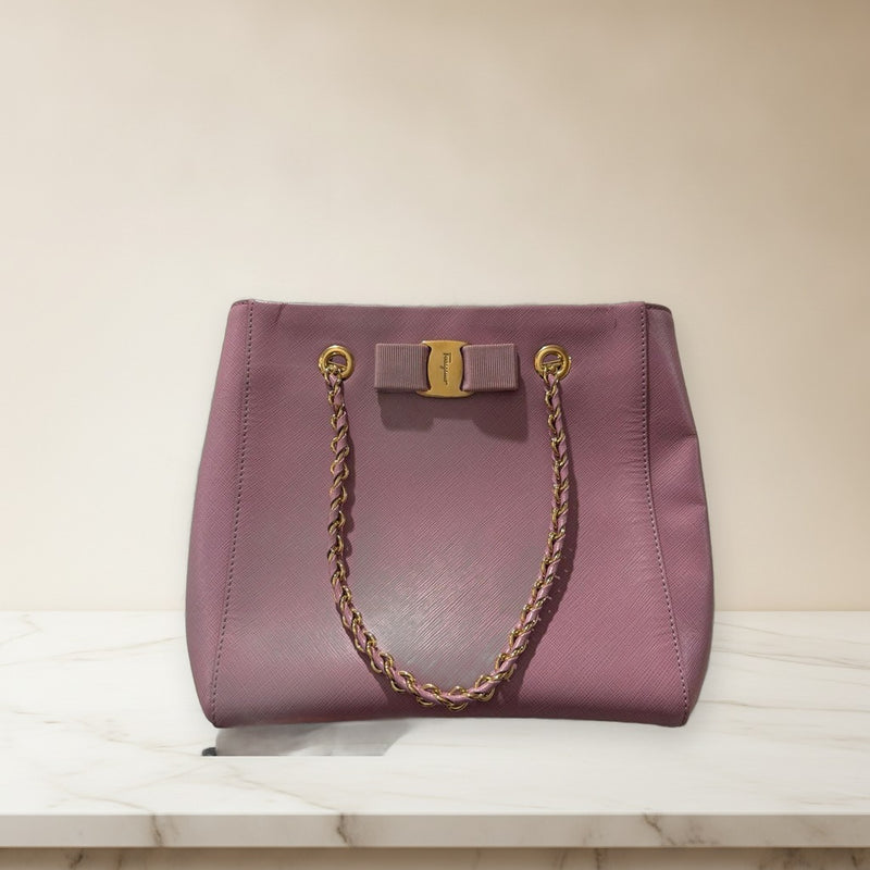Salvatore Ferragamo Handbag Leather Purple Chain Handle
